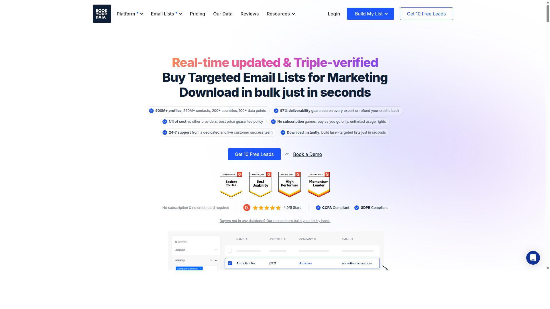 BookYourData for Global Account And Contact Data website